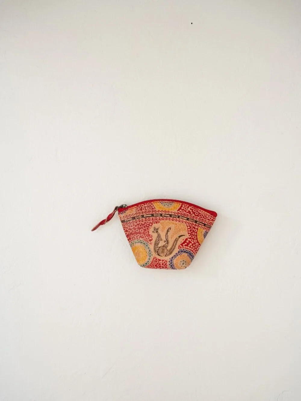 Kangaroo Print Coin Purse Red Multicolor Zip Pouch Australian Aboriginal Style